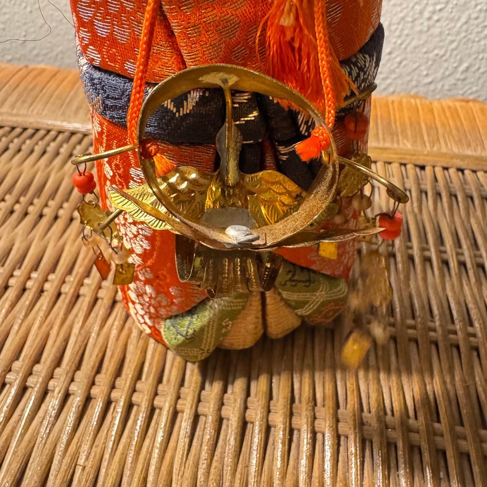 Vintage Japanese Kimekomi Doll Traditional Orange Kimono‎ Accents 7 inch 70's - Picture 13 of 15
